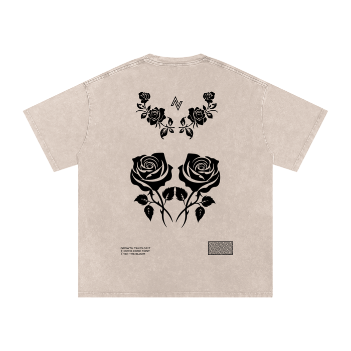 Thorn Oversized Tee – Acid Wash with Rose Print
