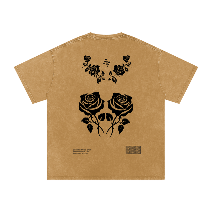 Thorn Oversized Tee – Acid Wash with Rose Print