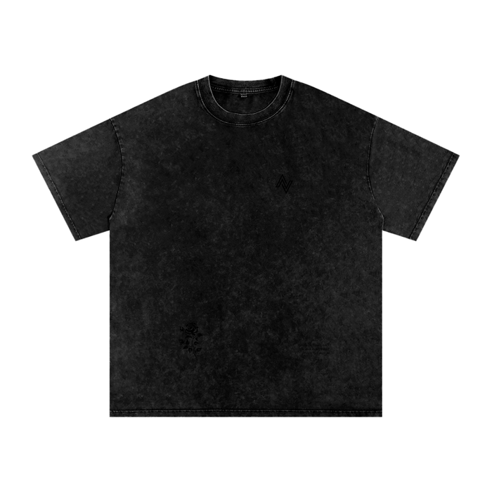 Thorn Oversized Tee – Acid Wash with Rose Print