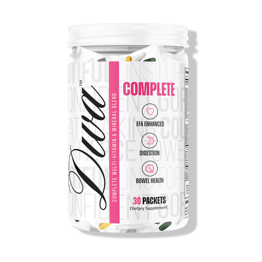 A container of Pureline Diva Vitamin Pack, labeled 'Diva Complete' with text indicating it's a multivitamin supplement with EFA enrichment, designed for women's health, including bone health and menopause support. The container has 30 packets and displays various health-related claims.