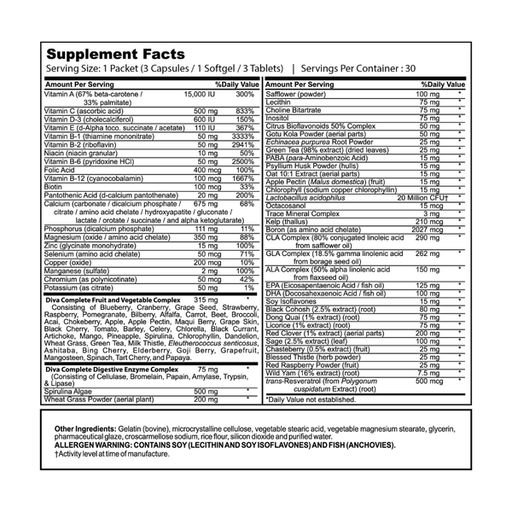 “Pureline Diva vitamin pack back packaging”