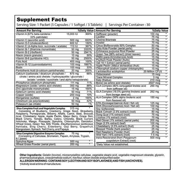 “Pureline Diva vitamin pack back packaging”