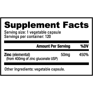 NutraBio Zinc Gluconate 400mg | 120 Servings
