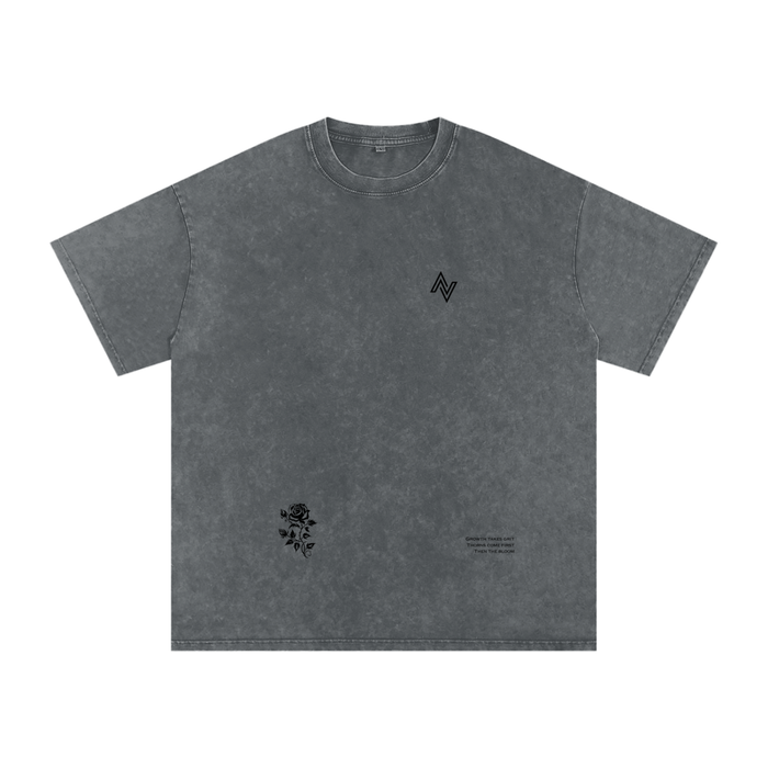 Thorn Oversized Tee – Acid Wash with Rose Print