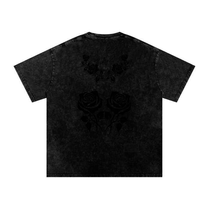 Thorn Oversized Tee – Acid Wash with Rose Print