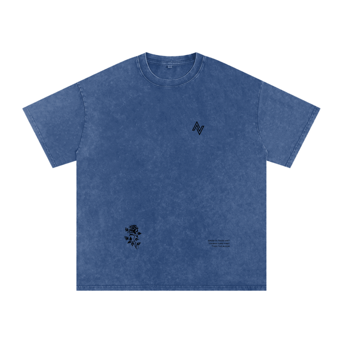 Thorn Oversized Tee – Acid Wash with Rose Print